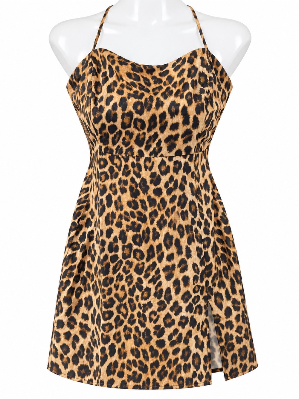Zara Leopard Print Mini Dress Spaghetti Strap Side Slit Size M
